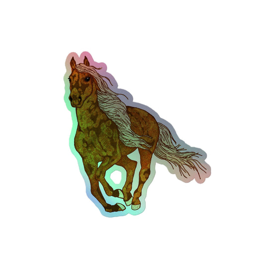 Ember the Palomino holographic kiss-cut sticker with original hand-drawn palomino horse art by Brittyliz