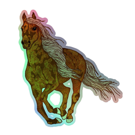 Ember the Palomino holographic kiss-cut sticker with original hand-drawn palomino horse art by Brittyliz