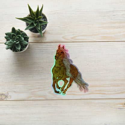 Ember the Palomino holographic sticker 5.5 inch size, original equestrian art by Brittyliz Art with iridescent vinyl finish