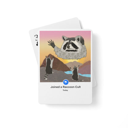 Raccoon Cult hand-drawn poker playing cards deck - "Joined a Raccoon Cult" meme art