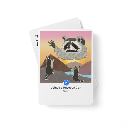 Raccoon Cult hand-drawn poker playing cards deck - "Joined a Raccoon Cult" meme art